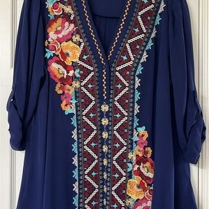 NWOT Embroidered Navy Blue Women's Top